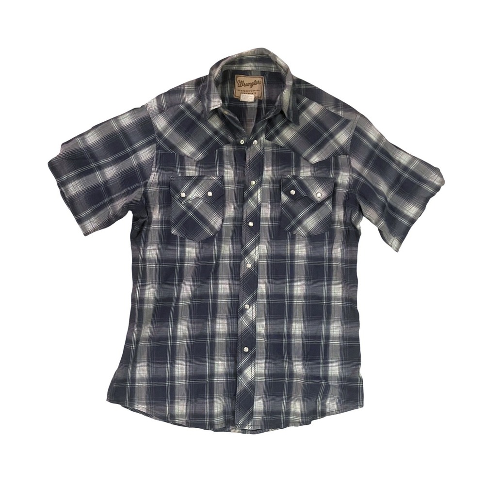 Vintage Wrangler Men's Western Snap Shirt Plaid Short Sleeve- Size M